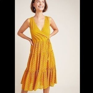 Anthropologie Frye Nuri eyelet golden wrap midi dress
